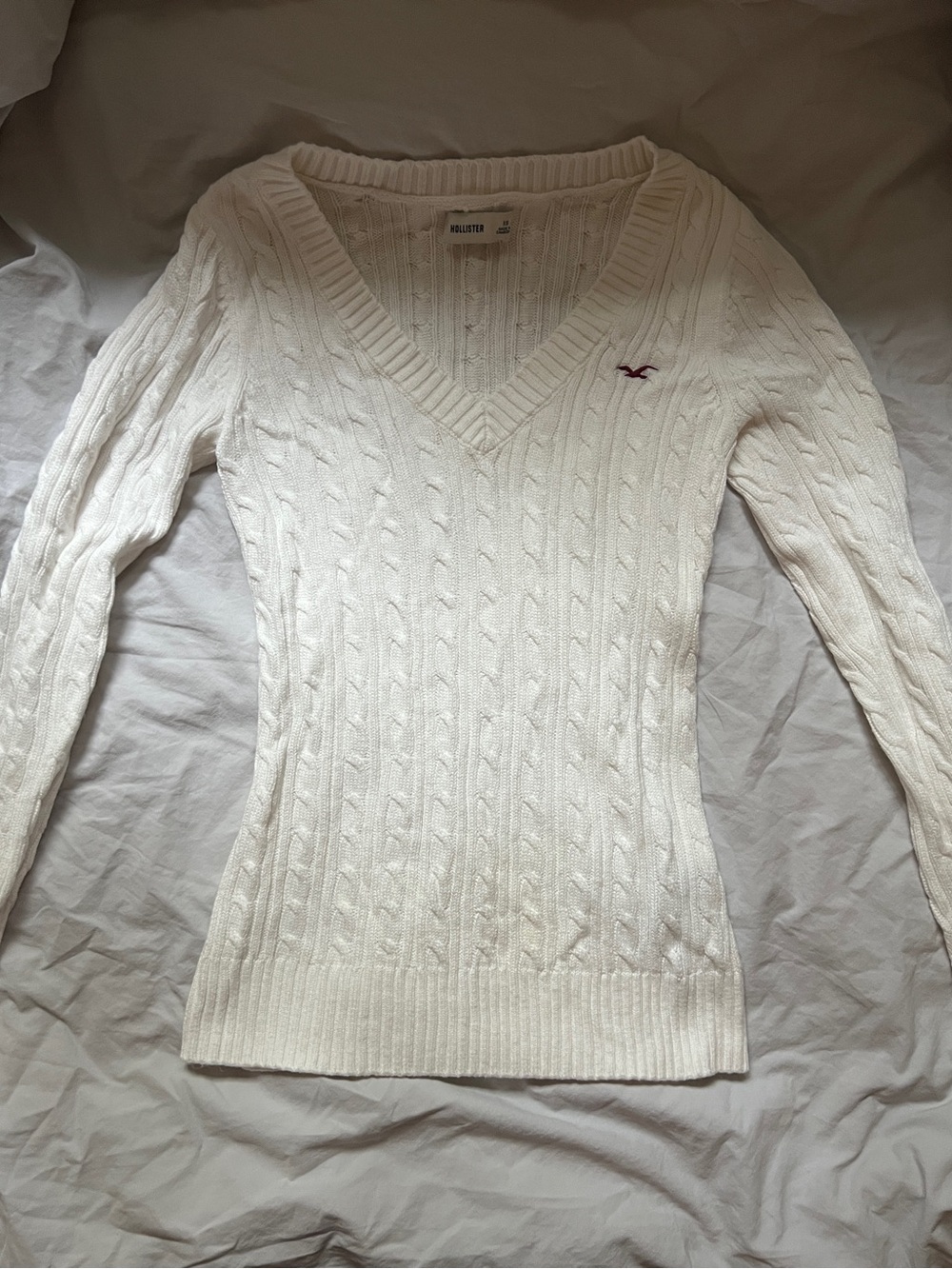 Hollister White V-Neck Sweater